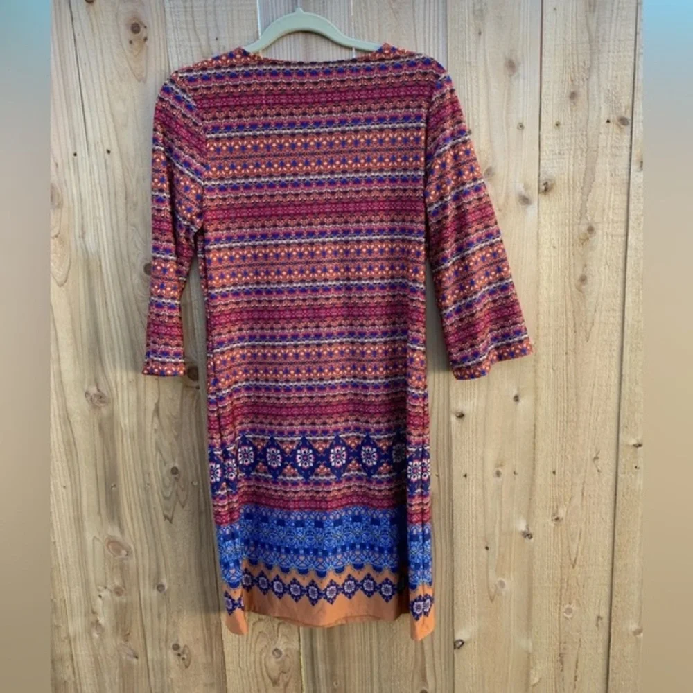 Tacera Women Casual‎ Formal 3/4 Sleeve Stretch Dress Size Small Red Blue Boho - Picture 7 of 7